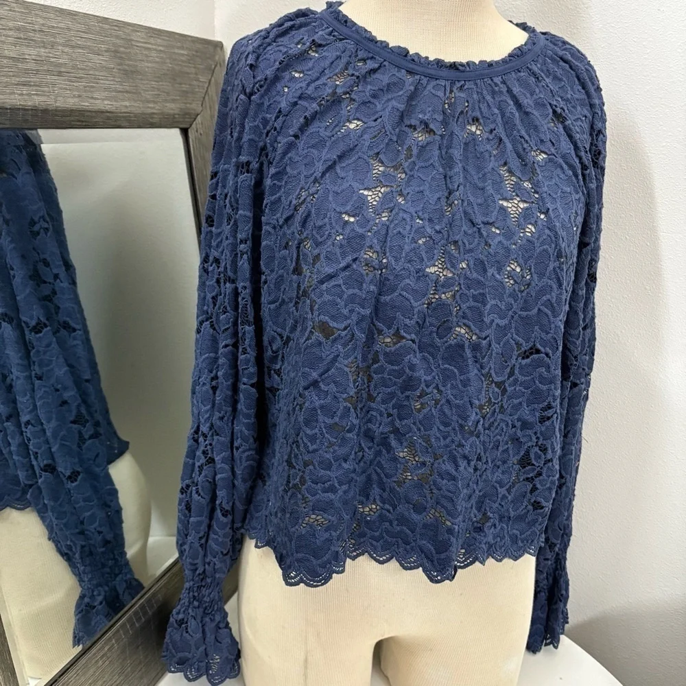 Free People Blue Ruffled Olivia lace Blouse